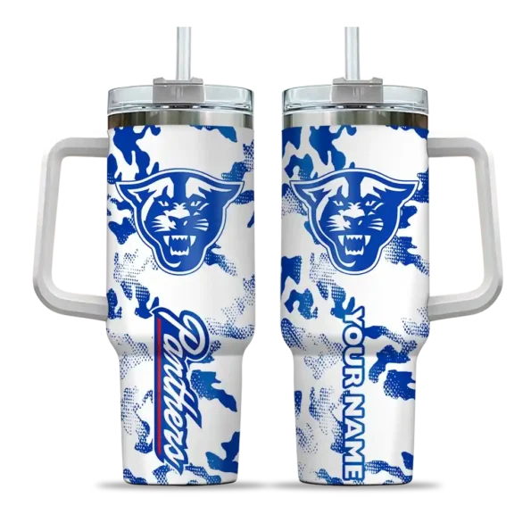 custom georgia state panthers camo mashup blue white curved tumbler best selling.webp
