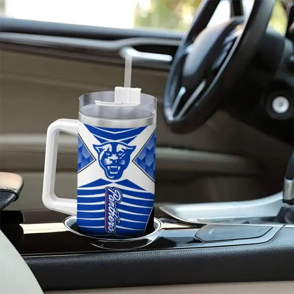 custom georgia state panthers chevron layers blue curved tumbler trendy.webp