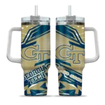 custom georgia tech yellow jackets abstract paths gold curved tumbler best selling.webp