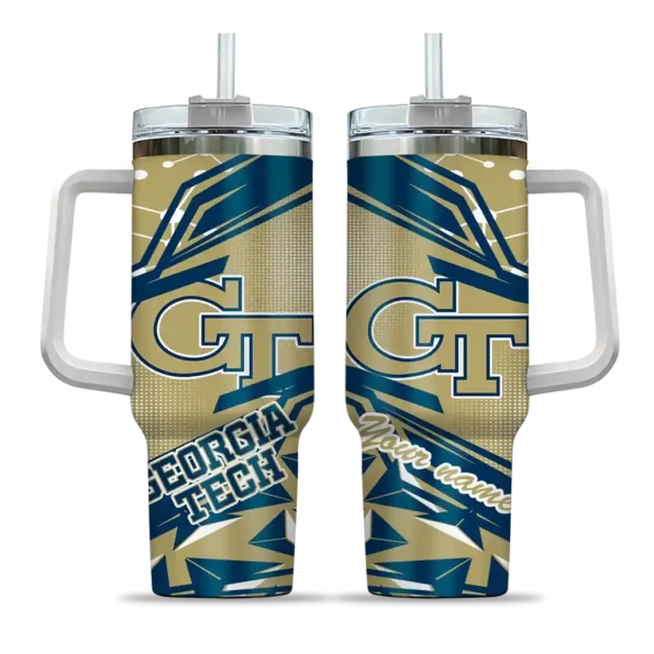 custom georgia tech yellow jackets abstract paths gold curved tumbler best selling.webp