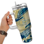 custom georgia tech yellow jackets abstract paths gold curved tumbler best selling.webp