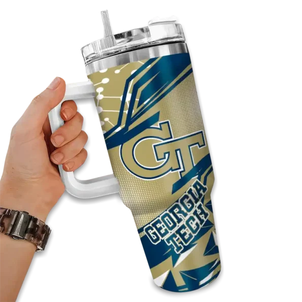 custom georgia tech yellow jackets abstract paths gold curved tumbler fashion forward.webp