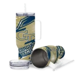 custom georgia tech yellow jackets abstract paths gold curved tumbler best selling.webp