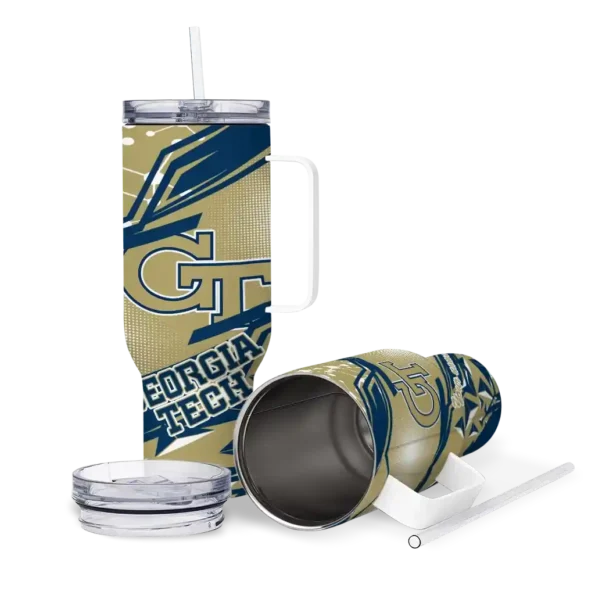 custom georgia tech yellow jackets abstract paths gold curved tumbler high quality.webp