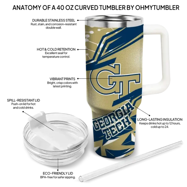 custom georgia tech yellow jackets abstract paths gold curved tumbler new arrival.webp
