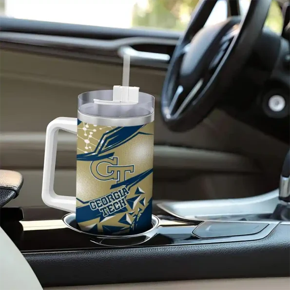 custom georgia tech yellow jackets abstract paths gold curved tumbler trendy.webp