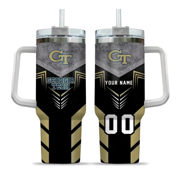 custom georgia tech yellow jackets arrow armor gold black curved tumbler best selling.webp