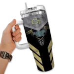 custom georgia tech yellow jackets arrow armor gold black curved tumbler best selling.webp