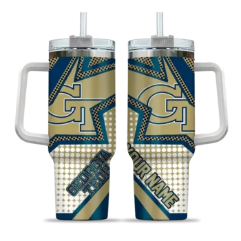 custom georgia tech yellow jackets arrow burst gold curved tumbler best selling.webp
