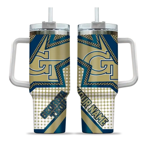 custom georgia tech yellow jackets arrow burst gold curved tumbler best selling.webp