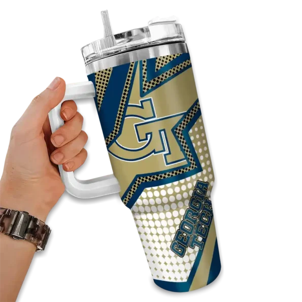 custom georgia tech yellow jackets arrow burst gold curved tumbler fashion forward.webp