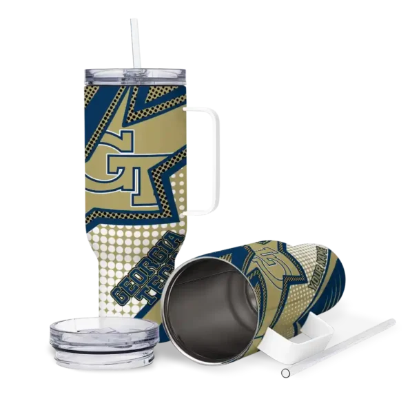 custom georgia tech yellow jackets arrow burst gold curved tumbler high quality.webp