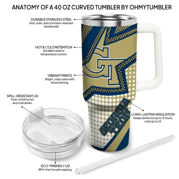 custom georgia tech yellow jackets arrow burst gold curved tumbler new arrival.webp