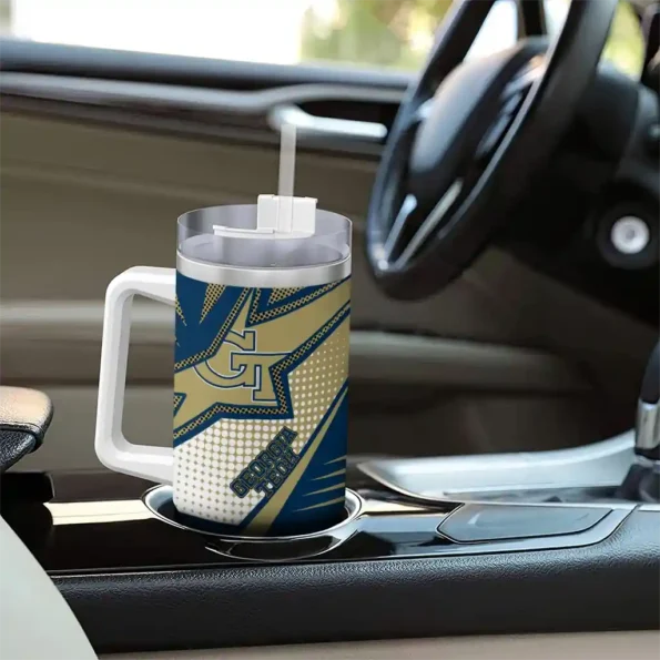 custom georgia tech yellow jackets arrow burst gold curved tumbler trendy.webp