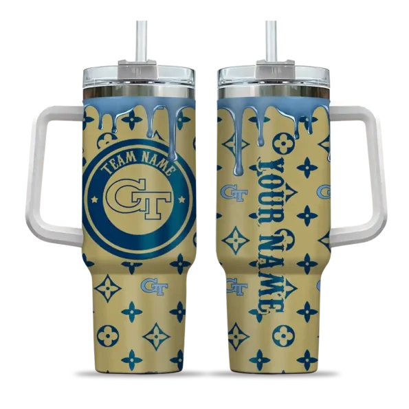 custom georgia tech yellow jackets bullseye drips gold curved tumbler best selling.webp