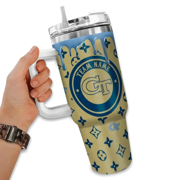 custom georgia tech yellow jackets bullseye drips gold curved tumbler fashion forward.webp