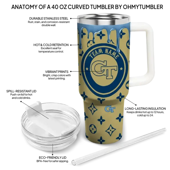 custom georgia tech yellow jackets bullseye drips gold curved tumbler new arrival.webp