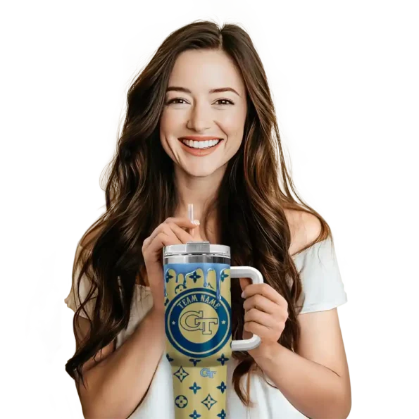 custom georgia tech yellow jackets bullseye drips gold curved tumbler premium grade.webp