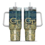 custom georgia tech yellow jackets chevron stripe gold curved tumbler best selling.webp