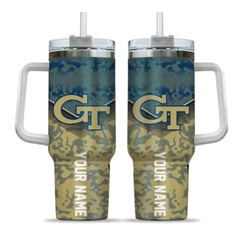 custom georgia tech yellow jackets chevron stripe gold curved tumbler best selling.webp