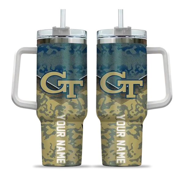 custom georgia tech yellow jackets chevron stripe gold curved tumbler best selling.webp