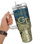 custom georgia tech yellow jackets chevron stripe gold curved tumbler best selling.webp