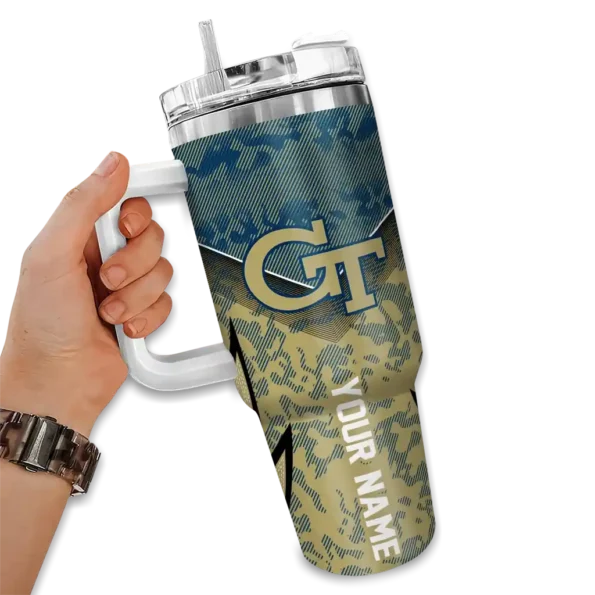 custom georgia tech yellow jackets chevron stripe gold curved tumbler fashion forward.webp