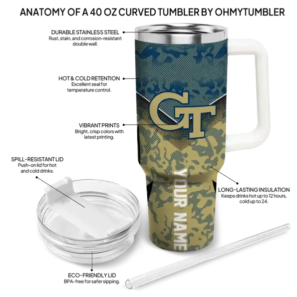 custom georgia tech yellow jackets chevron stripe gold curved tumbler new arrival.webp