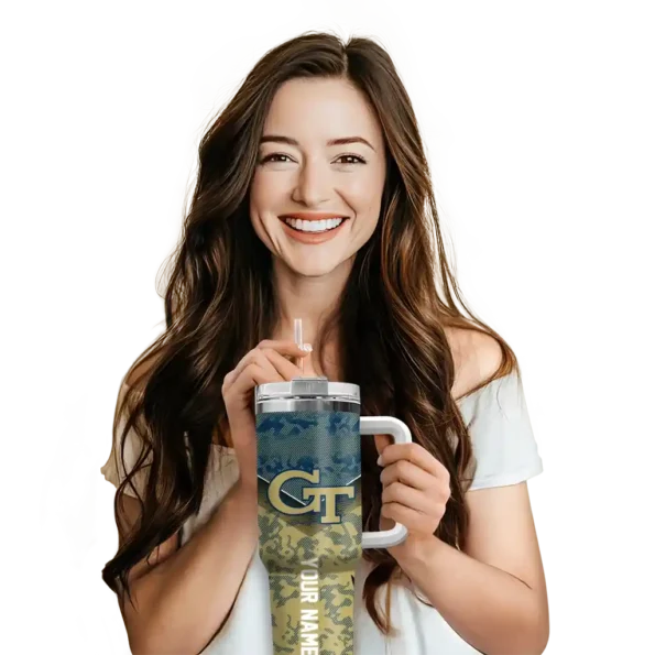custom georgia tech yellow jackets chevron stripe gold curved tumbler premium grade.webp