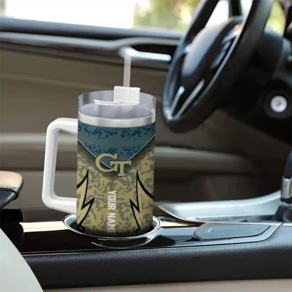 custom georgia tech yellow jackets chevron stripe gold curved tumbler trendy.webp