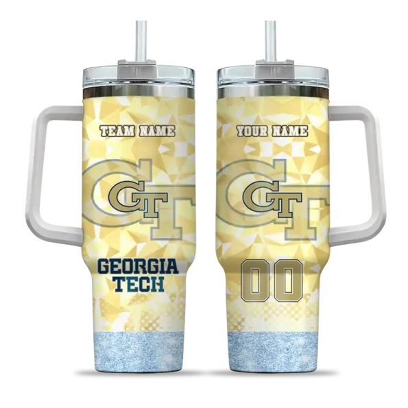 custom georgia tech yellow jackets geometric prism gold curved tumbler best selling.webp