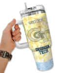 custom georgia tech yellow jackets geometric prism gold curved tumbler best selling.webp