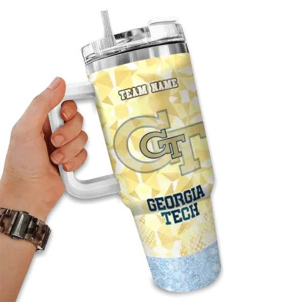 custom georgia tech yellow jackets geometric prism gold curved tumbler fashion forward.webp