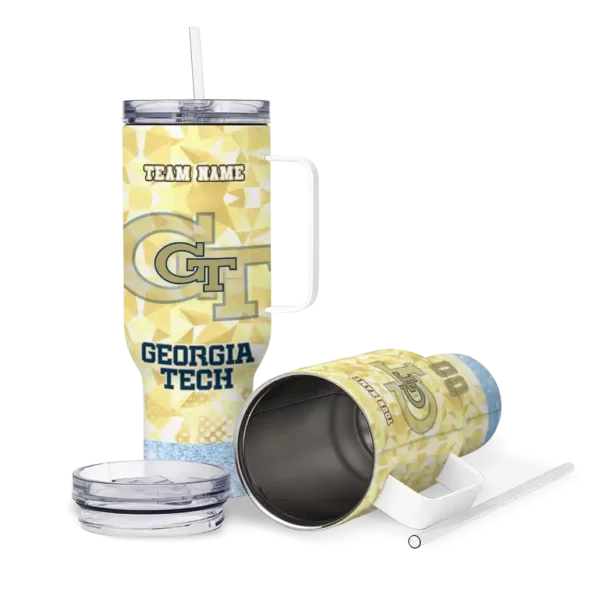 custom georgia tech yellow jackets geometric prism gold curved tumbler high quality.webp