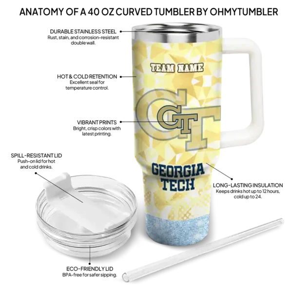 custom georgia tech yellow jackets geometric prism gold curved tumbler new arrival.webp