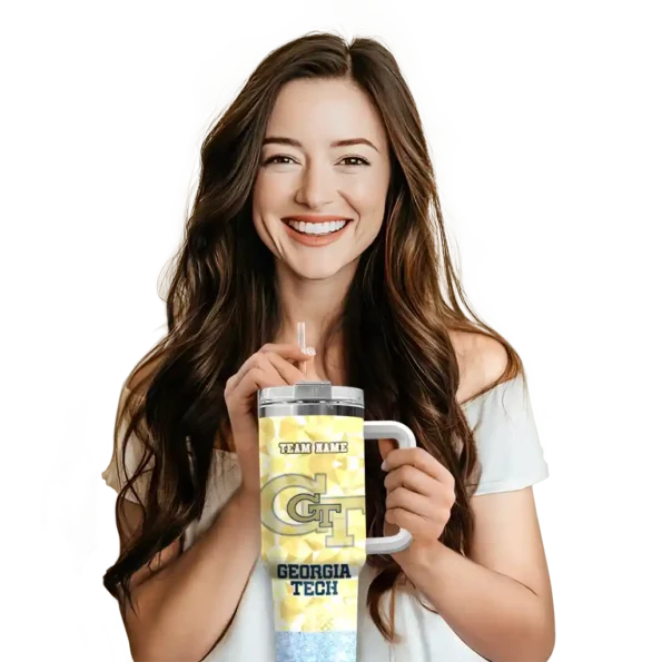 custom georgia tech yellow jackets geometric prism gold curved tumbler premium grade.webp