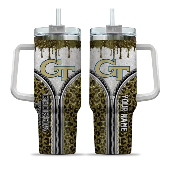 custom georgia tech yellow jackets leopard zipper gold curved tumbler best selling.webp