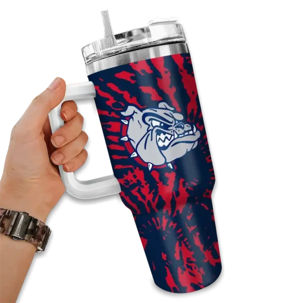 custom gonzaga bulldogs burst swirl blue curved tumbler fashion forward.webp