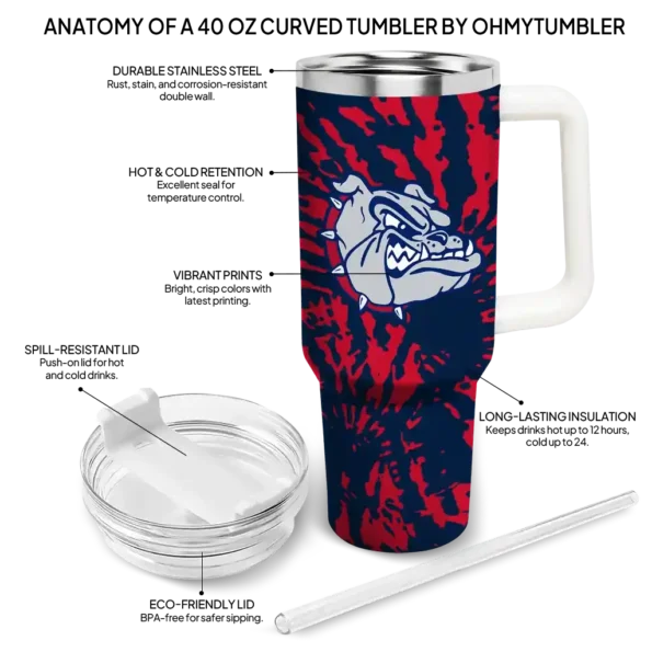 custom gonzaga bulldogs burst swirl blue curved tumbler new arrival.webp
