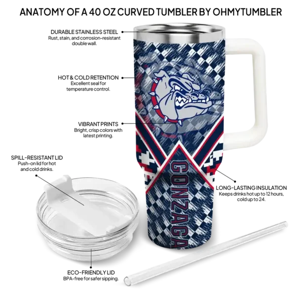 custom gonzaga bulldogs chevron angle blue curved tumbler new arrival.webp