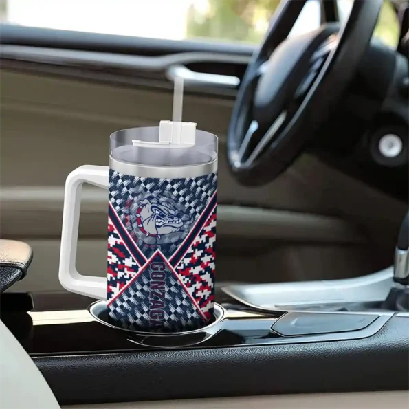 custom gonzaga bulldogs chevron angle blue curved tumbler trendy.webp