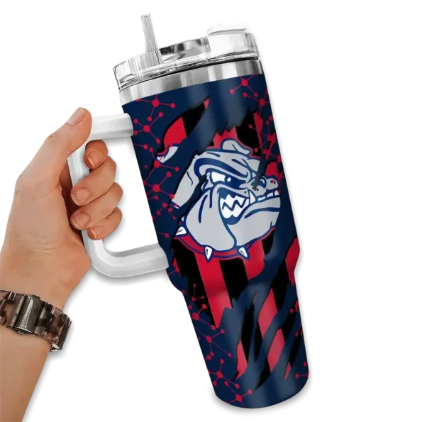 custom gonzaga bulldogs claw cut blue black curved tumbler fashion forward.webp