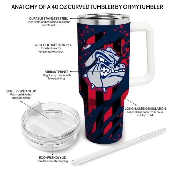 custom gonzaga bulldogs claw cut blue black curved tumbler new arrival.webp