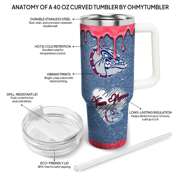 custom gonzaga bulldogs heart helmet motif blue curved tumbler new arrival.webp