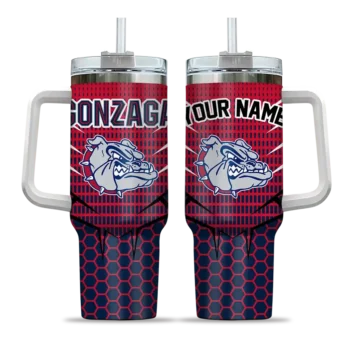 custom gonzaga bulldogs hex texture blue curved tumbler best selling.webp