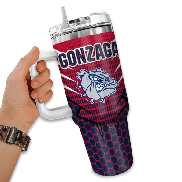 custom gonzaga bulldogs hex texture blue curved tumbler fashion forward.webp