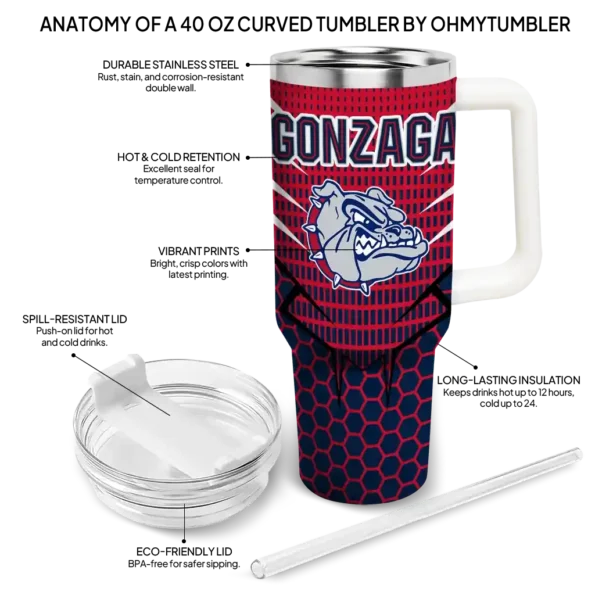 custom gonzaga bulldogs hex texture blue curved tumbler new arrival.webp