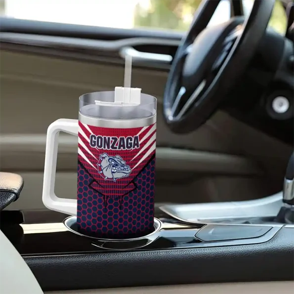 custom gonzaga bulldogs hex texture blue curved tumbler trendy.webp