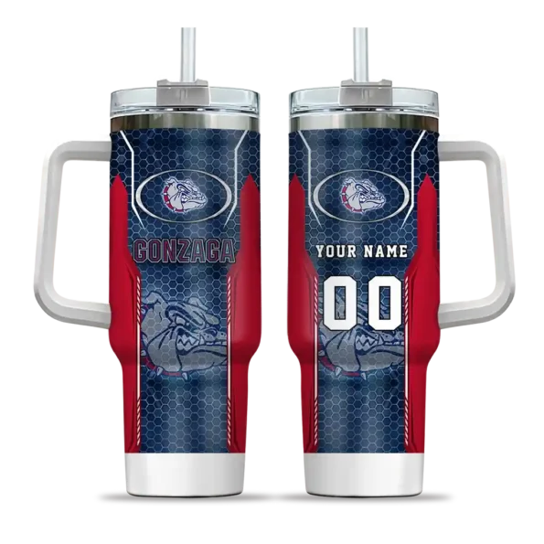 custom gonzaga bulldogs hexagon armor blue curved tumbler best selling.webp