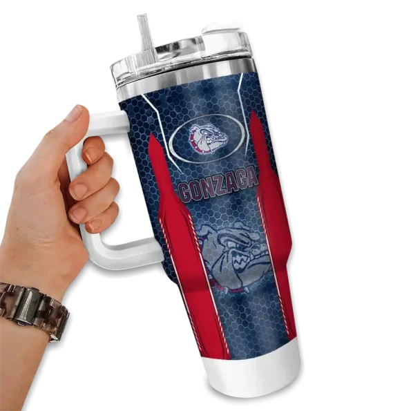custom gonzaga bulldogs hexagon armor blue curved tumbler fashion forward.webp